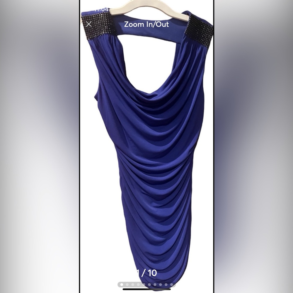 Blue formal cocktain dress medium bodycon. Black sequin detail